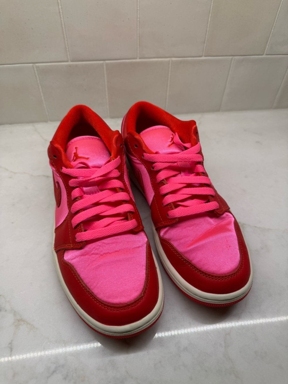 Air Jordan Low Top Sneakers in Bright Pink & Red